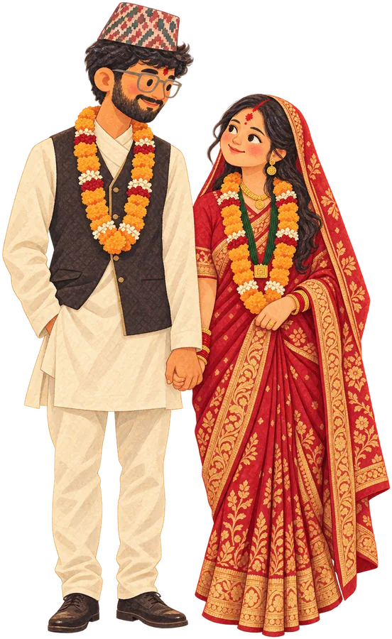 Yugesh and Prabigya in wedding clothes under the mandap