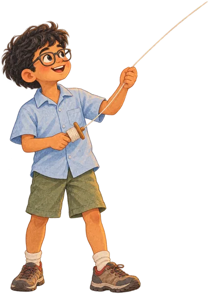 Yugesh as a boy, flying a kite